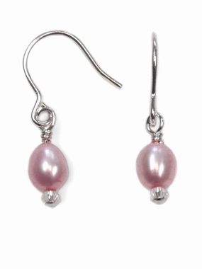 Pink Cultured Freshwater Pearl and Crystal Earrings Sterling Silver Adorable Piece