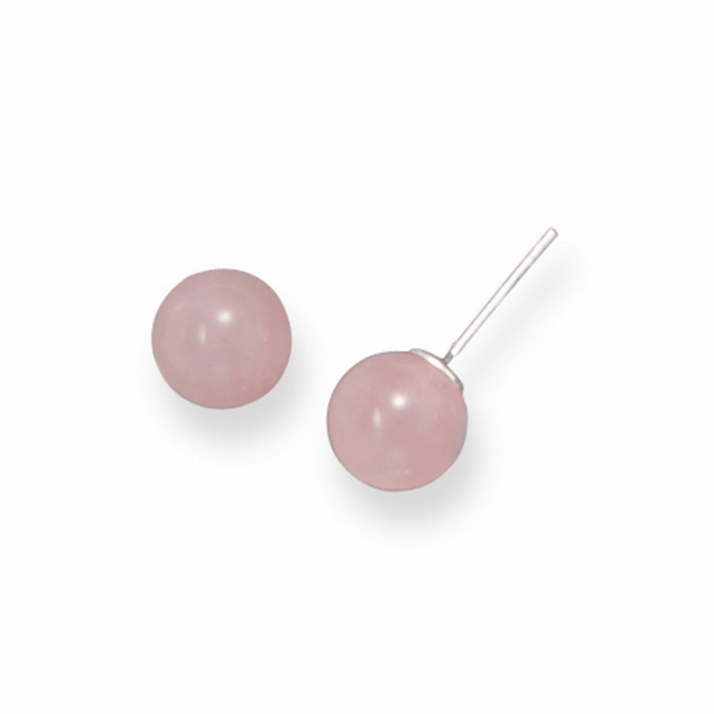 Pink Rose Quartz Sterling Silver Ball Stud Earrings Vibrant Piece Daytime Decoration