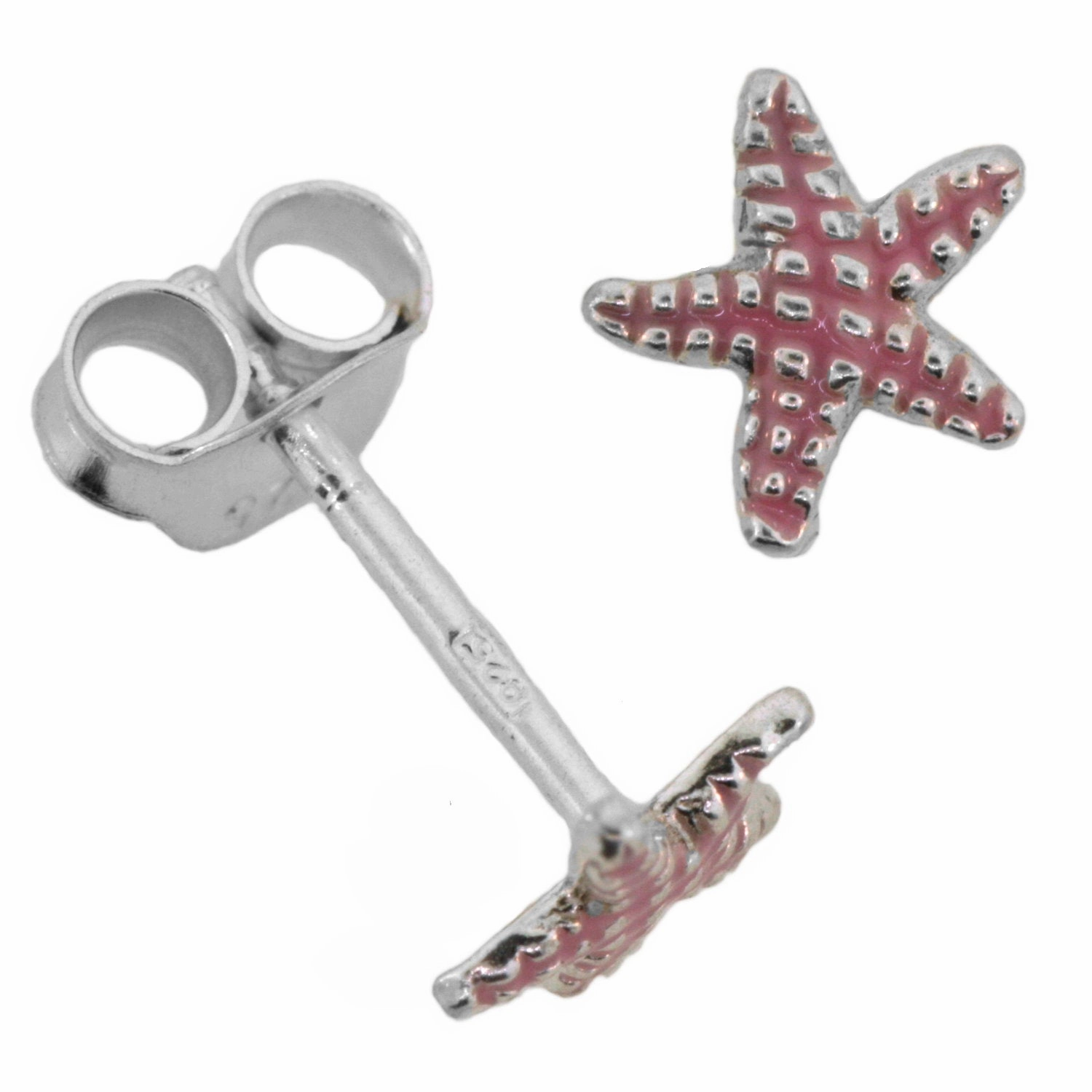 Pink Starfish Stud Earrings Sterling Silver 6mm Curved Accessory