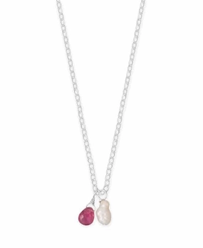 Pink Tourmaline and Cultured Freshwater Pearl Pendant Charm Necklace Sterling Silver For School Inclusive Jewelry
