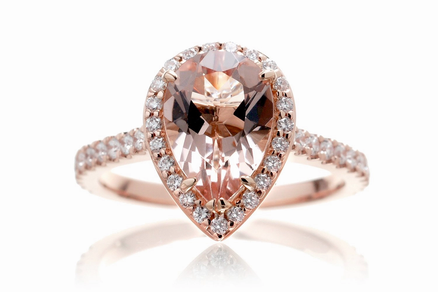 1.50 ct Pear Morganite Classic Halo Engagement Ring Glam Appeal