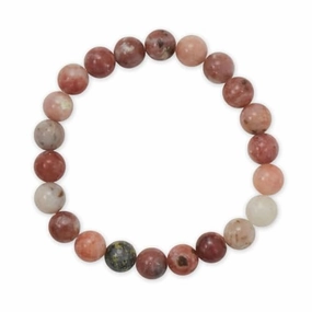 Plum Blossom Jade Beaded Stretch Bracelet with 8mm Stones Empowering Messages Ethnic Influences