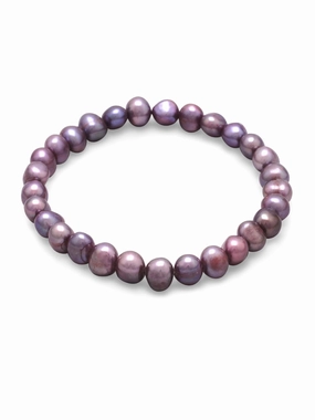 Total Mixes Linking Piece Plum Dyed Cultured Freshwater Pearl Stretch Bracelet