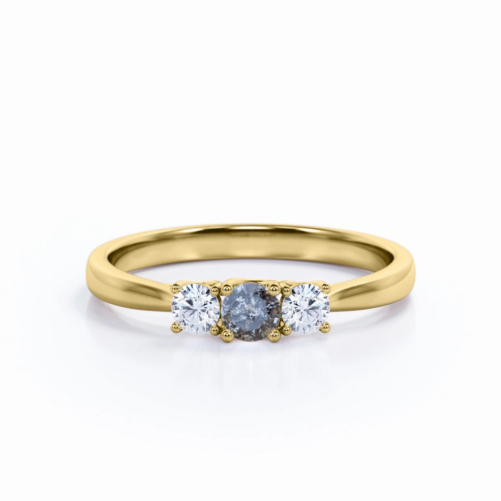 Three Stone 0.40 Ct Round Salt and Pepper Diamond Engagement Ring Glamorous Expression