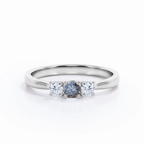 Three Stone 0.40 Ct Round Salt and Pepper Diamond Engagement Ring Event Accent Minimalist Keepsake