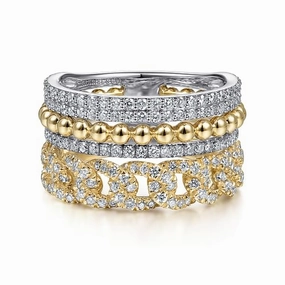 Day To Night Gleaming Shine 14K White-Yellow Gold Bujukan Diamond Easy Stackable Ring