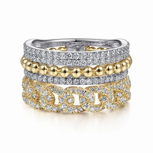 Day To Night Gleaming Shine 14K White-Yellow Gold Bujukan Diamond Easy Stackable Ring