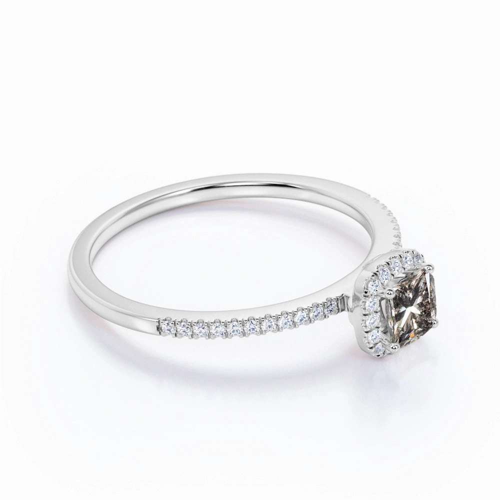 Halo 1 Ct Princess Salt and Pepper Diamond Engagement Ring Ready to Wear Chic Ornament