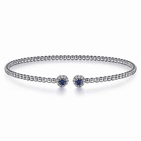 Vintage Detail Impeccable Accent 14K White Gold Bujukan Sapphire and Diamond Cuff Bangle