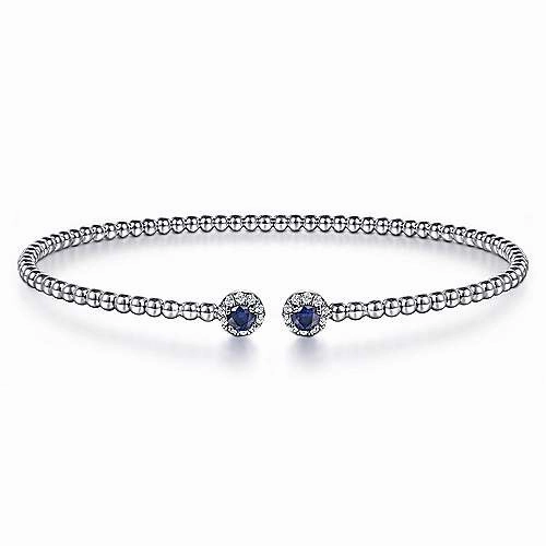 Vintage Detail Impeccable Accent 14K White Gold Bujukan Sapphire and Diamond Cuff Bangle