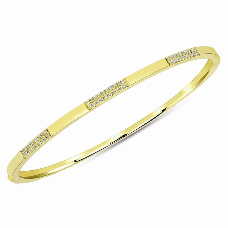 Flat Detail Glam Effect 14K Yellow Gold Stackable Collection Diamond Bangle