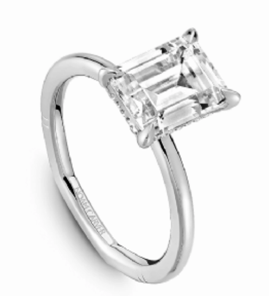 Noam Carver Emerald Center Hidden Halo Diamond Engagement Ring Setting in 14K White Gold (.08ctw) Engagement Accent