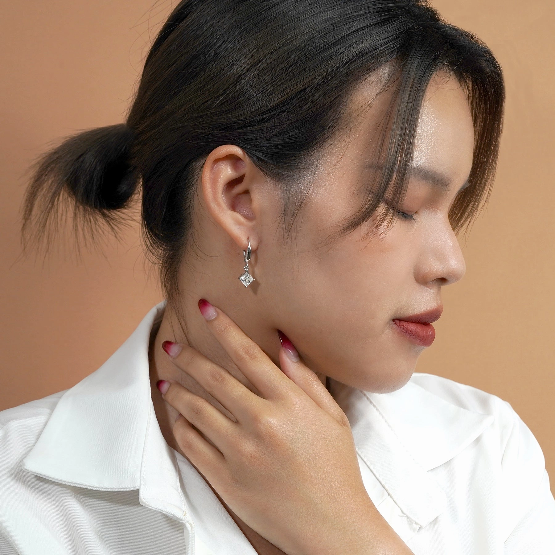 Shiny Accessory Premium item Twinkling 2.5 Carat Princess Cut Moissanite Star Dangle Earrings in 18K White Gold over Silver