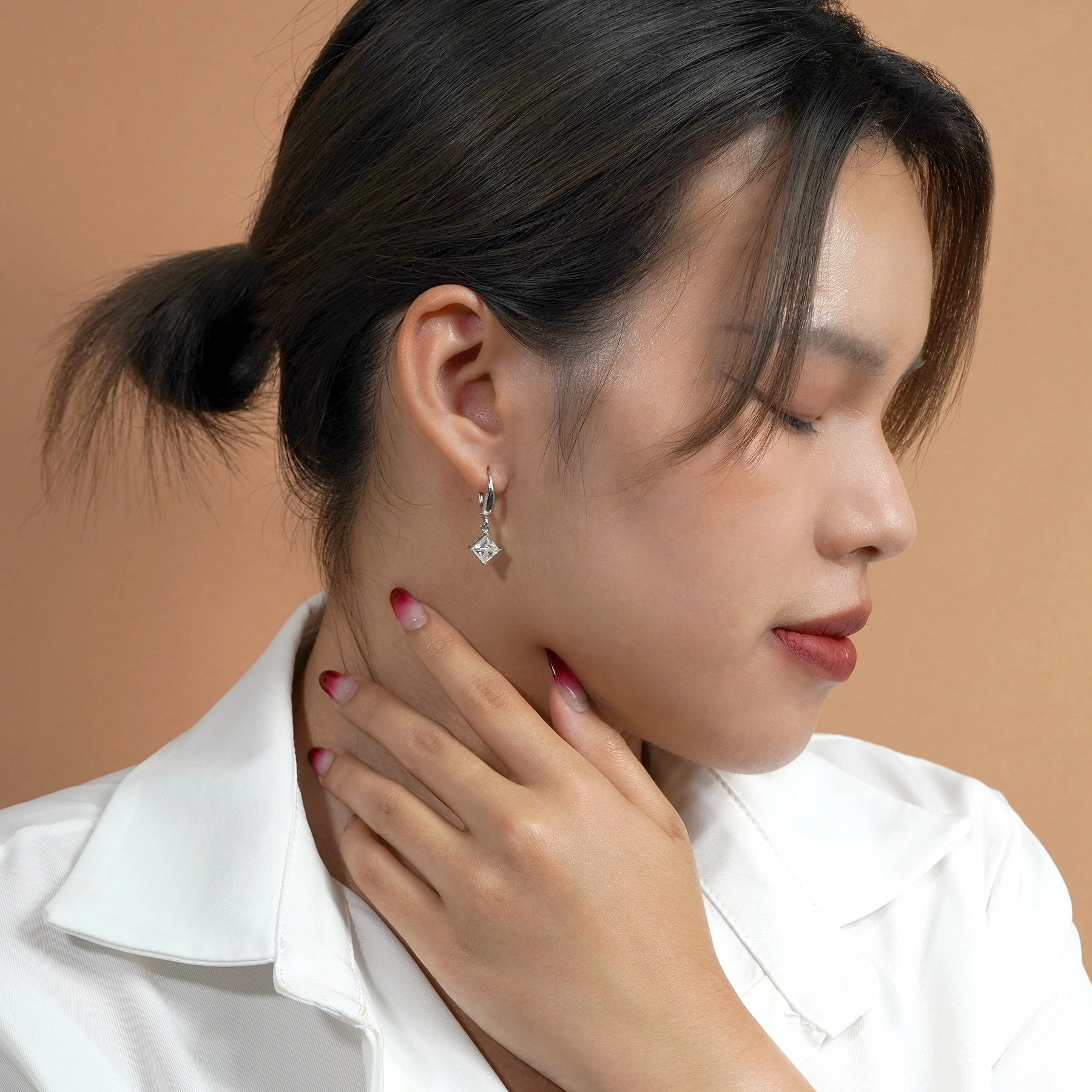 Twinkling 2.5 Carat Princess Cut Moissanite Star Dangle Earrings in 18K White Gold over Silver Spiral Piece