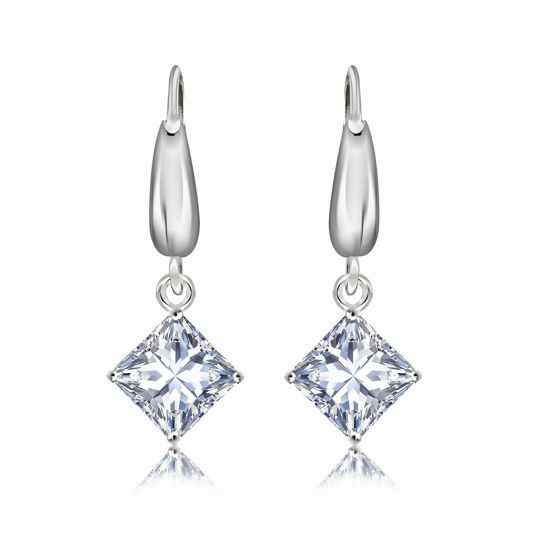 Twinkling 2.5 Carat Princess Cut Moissanite Star Dangle Earrings in 18K White Gold over Silver Modern Decoration Creative Piece