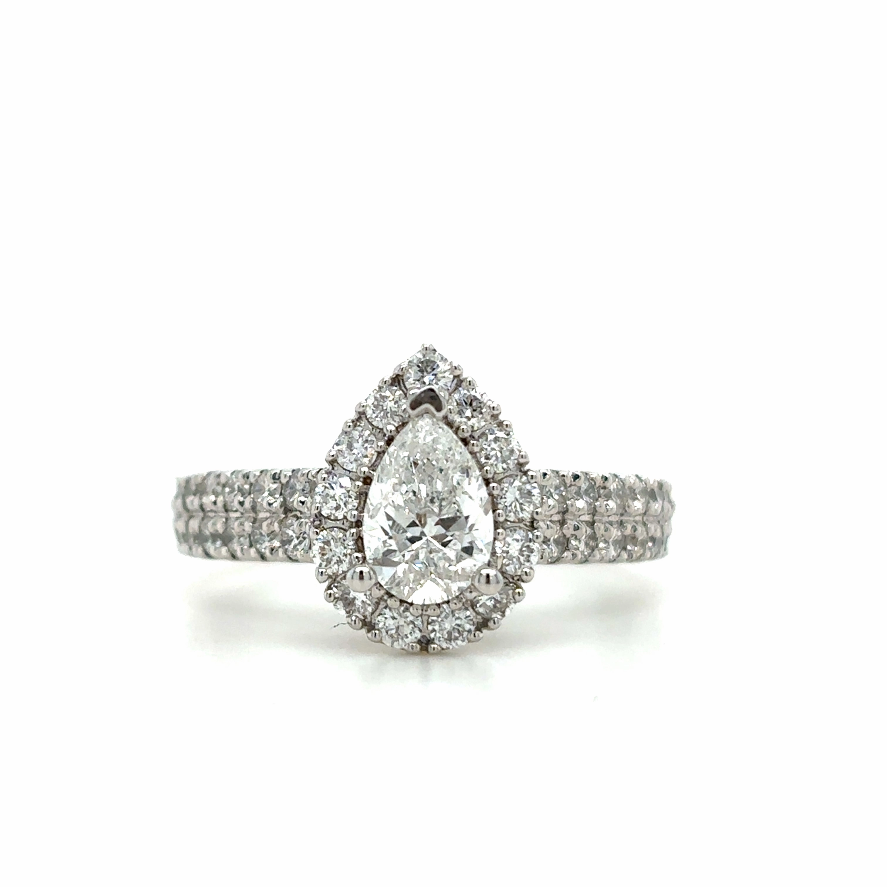 Bremer Jewelry Pear Center Halo Diamond Engagement Ring in 14K White Gold (2.25ctw) Fashion Fit Ocean Breeze