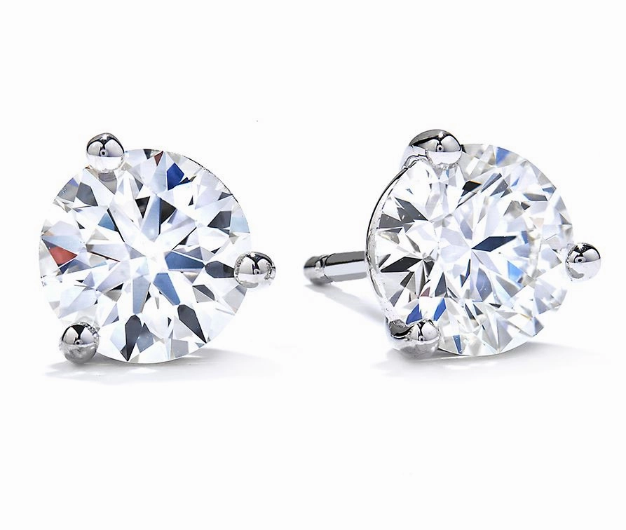 Hearts On Fire Round Solitaire/Stud Diamond Earrings in 18K White Gold (.75ctw) Layering Game