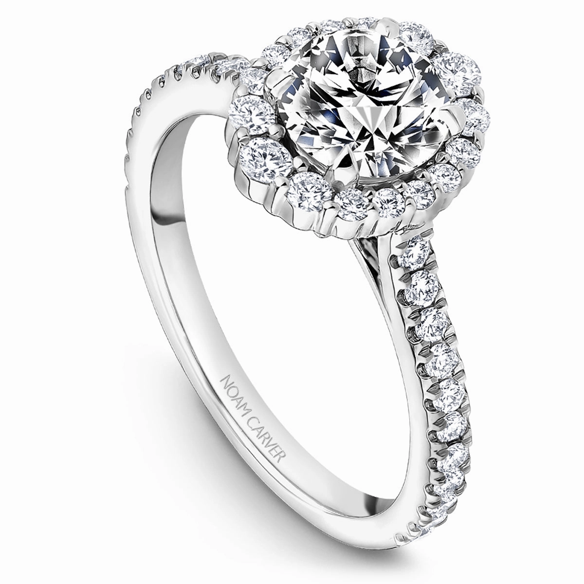 Shimmer Detail Shiny Gems Noam Carver Graduated Halo Diamond Engagement Ring Setting in White Gold