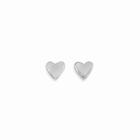 Polished Heart Post Stud Earrings Sterling Silver Premium Accent