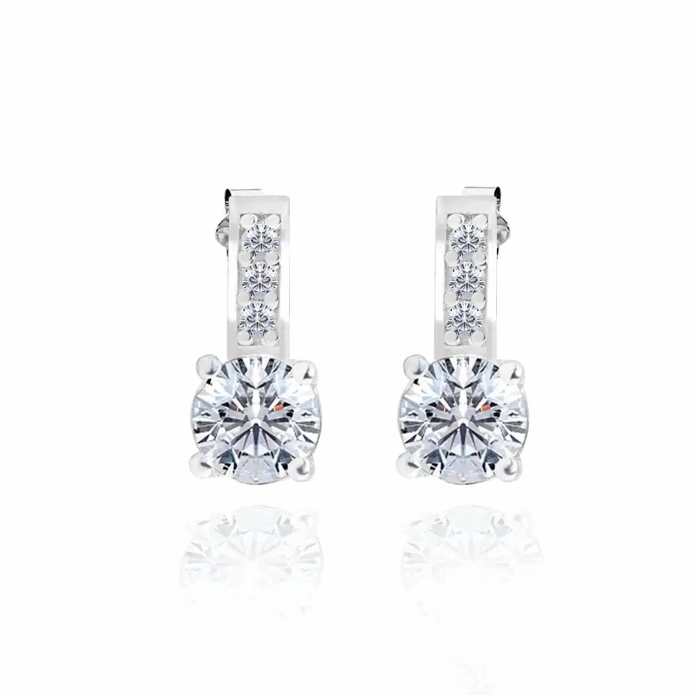 Bohemian Embellishment Charming 1 Carat Round Moissanite Earrings in 18K White Gold Plating over Silver