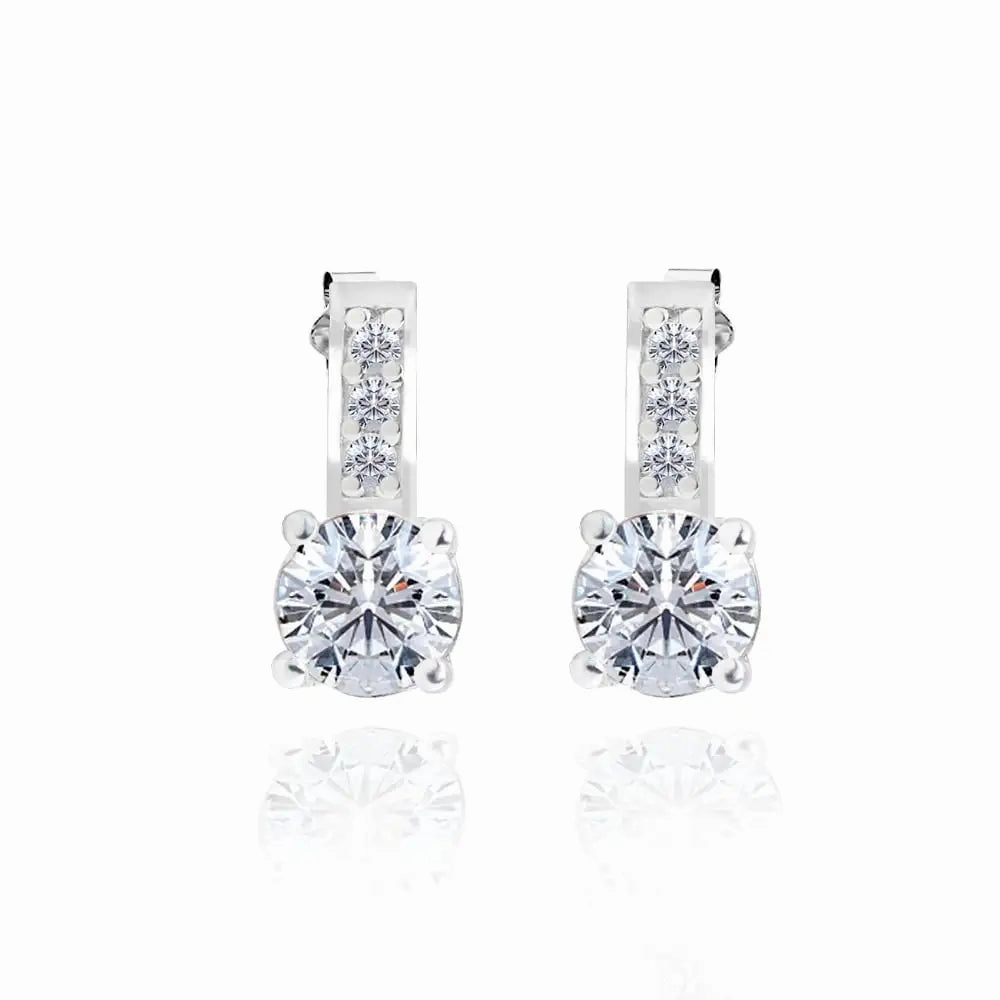 Charming 1 Carat Round Moissanite Earrings in 18K White Gold Plating over Silver Vibrant Embellishment