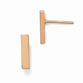 Luxurious Finish Rectangle Bar Post Stud Earrings Rose Gold-plated Sterling Silver Geometric