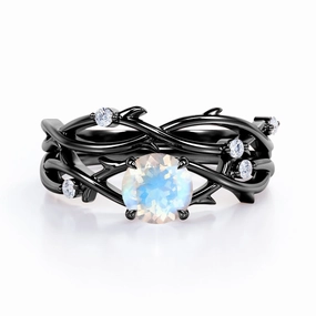 traditional style 0.55 ct Round Moonstone Leaf Vine Bridal Ring Set