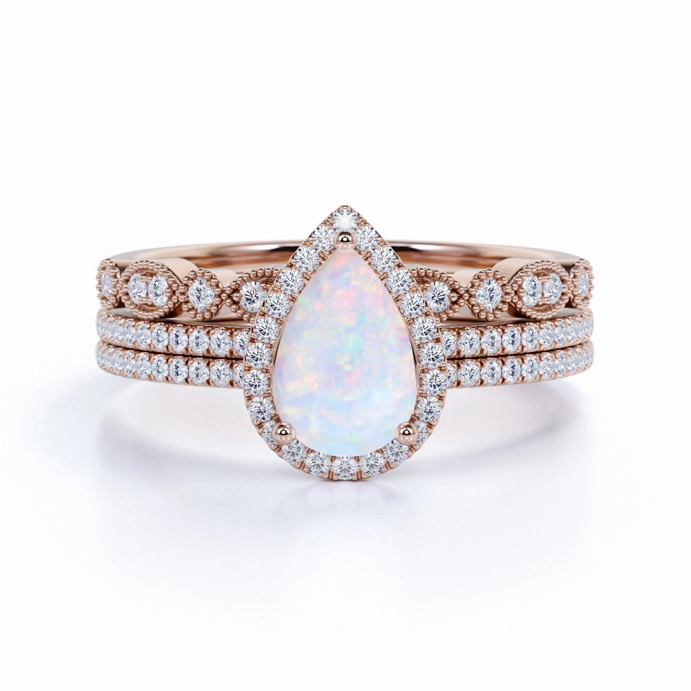 Budget Product Vintage 2 Ct Pear Cut Lab Created Opal Trio Set