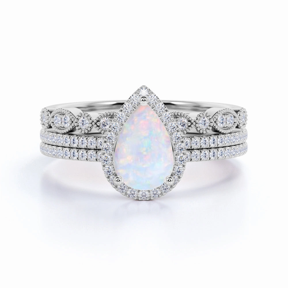 Sentimental Gift Casual Motion Vintage 2 Ct Pear Cut Lab Created Opal Trio Set