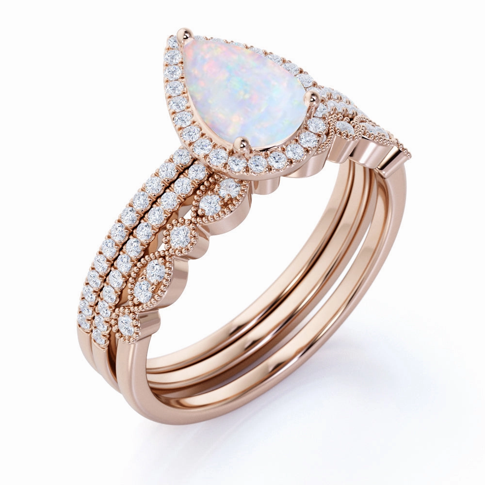Vintage 2 Ct Pear Cut Lab Created Opal Trio Set Featured Item Contemporary Design