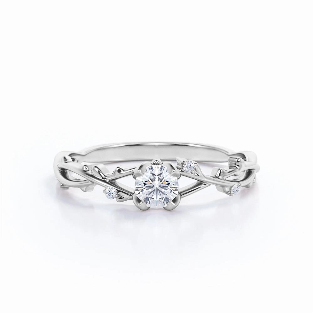 Understated Touch Transparent Item 0.50 Ct Round Cut Diamond Nature Engagement Ring
