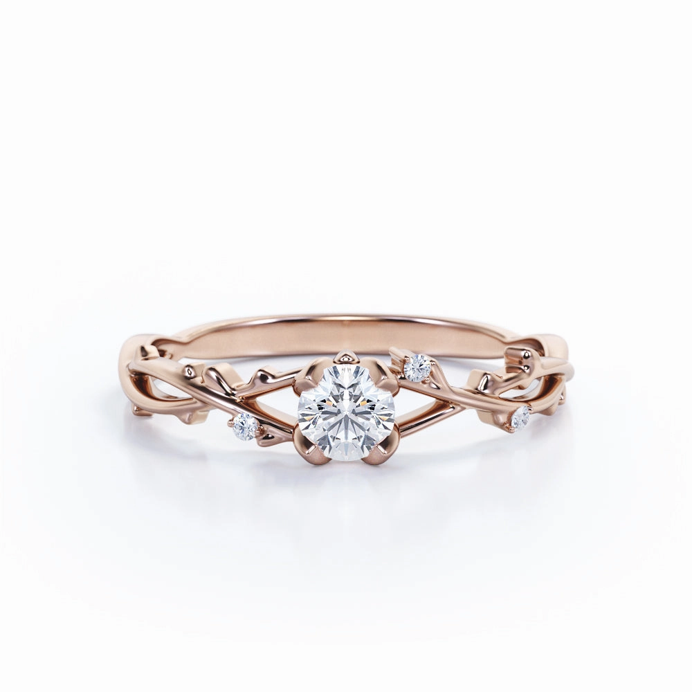 Luxury Geometry Formal Style 0.50 Ct Round Cut Diamond Nature Engagement Ring