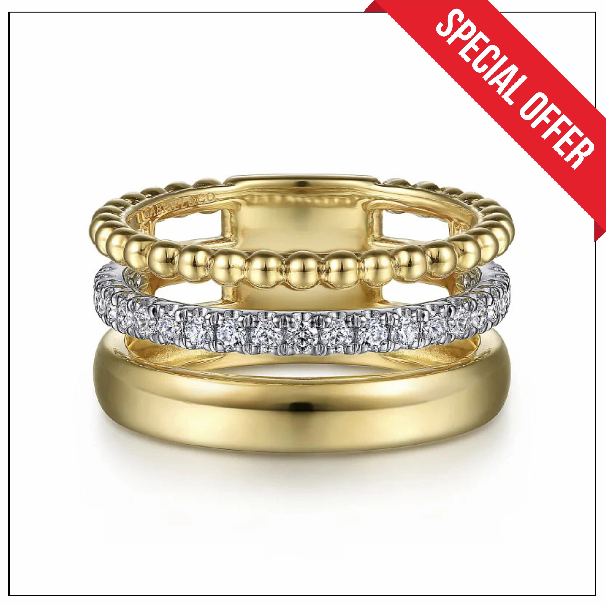 14K White-Yellow Gold Diamond Bujukan Easy Stackable Ring Romantic Touch Occasion Perfect