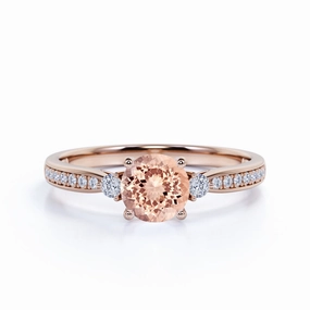 1.25 ct Round Peach Morganite Pave Engagement Ring Sturdy Style