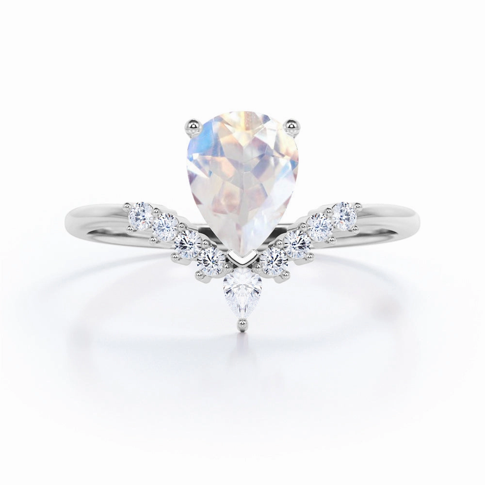 0.9 ct Pear Moonstone V shaped Engagement Ring Contemporary Decoration