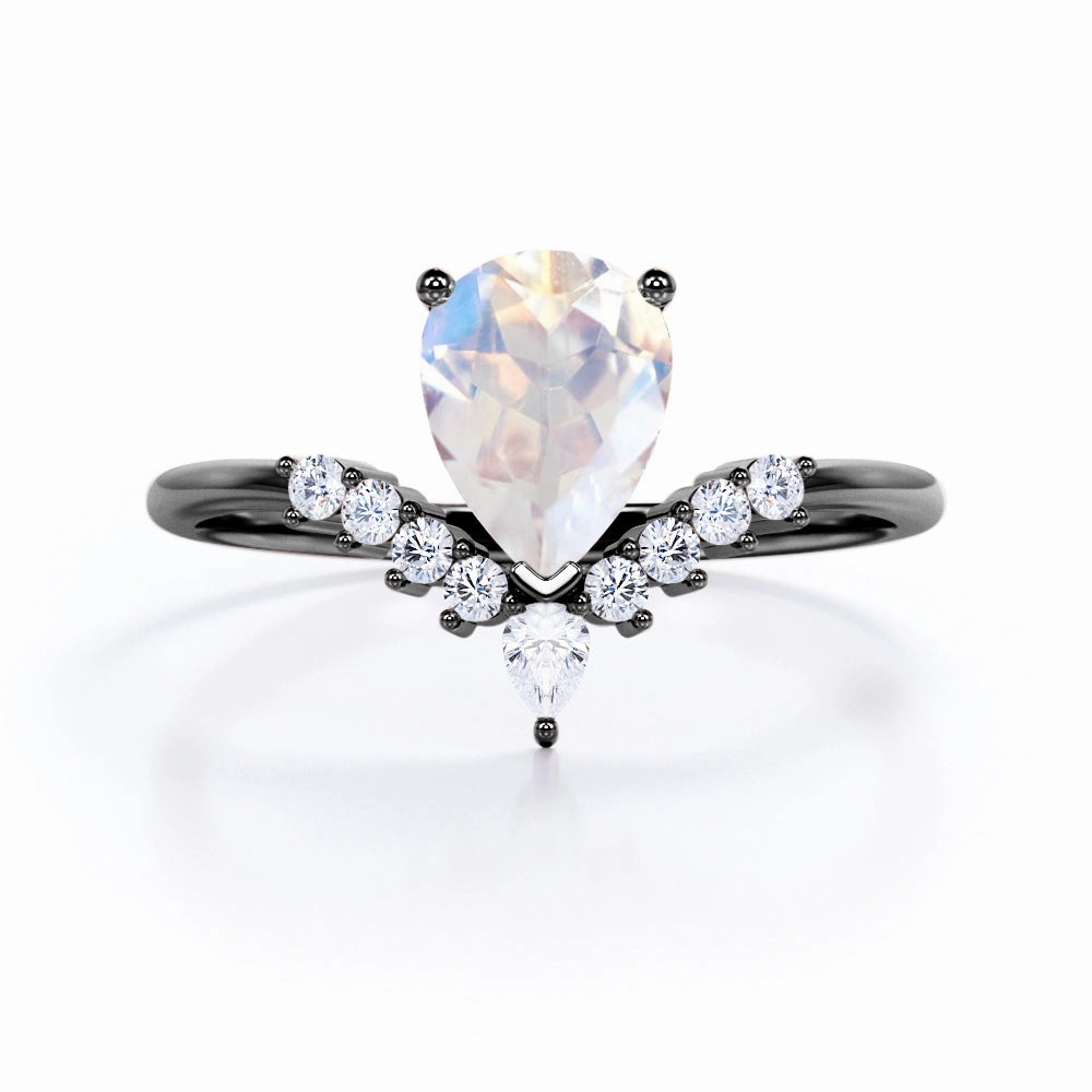 0.9 ct Pear Moonstone V shaped Engagement Ring Meaningful Ornament Functional Style