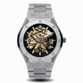 Sleek Craftsmanship Fashionable Design Prague Skeleton Automatic Deluxe - Silver   Silver Link Strap
