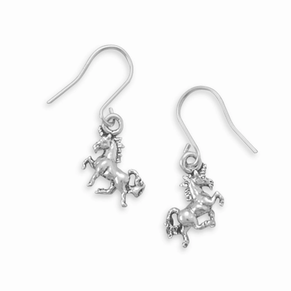 Prancing Unicorn Charm Dangle Earrings Sterling Silver, Made in the USA Comfortable Appearance