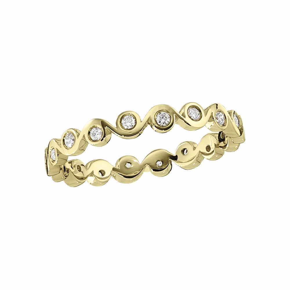 Weekend Vibe Layer mood Stackable Modern Bezel Set Zigzag Diamond Yellow Gold Band