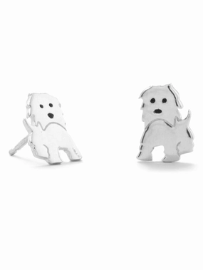 Durable Aesthetic Precious Puppy Dog Stud Post Earrings Sterling Silver
