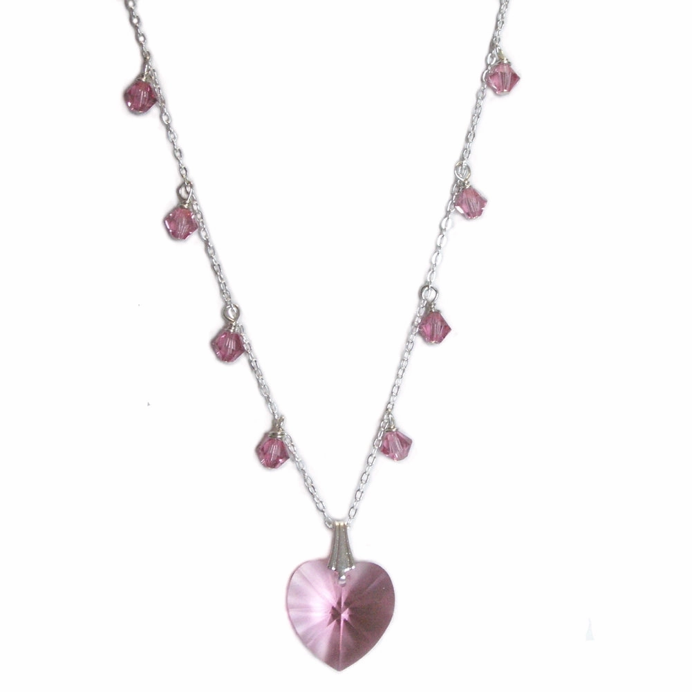 Pink Crystal Heart Necklace Sterling Silver Adjustable Inclusive Jewelry Trendy Accessory