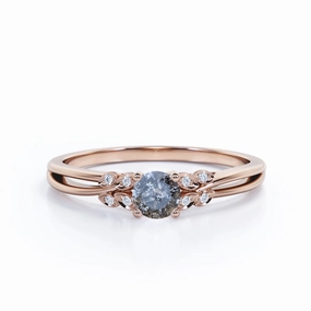 Luxury Article 0.75 Ct Round Salt and Pepper Diamond Leaf Engagement Ring