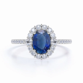 Beautiful Memento Sturdy Style 1.50 Ct Oval Cut Lab Sapphire Floral Engagement Ring