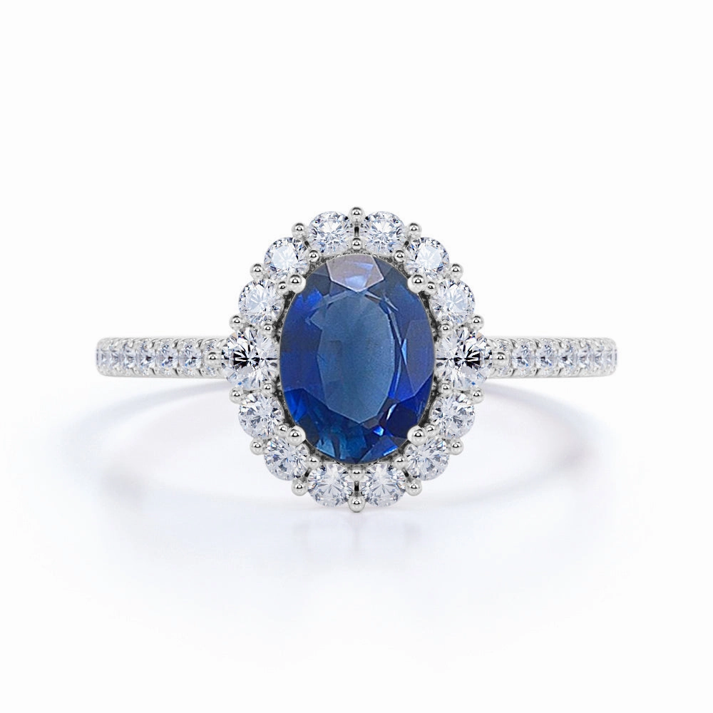 1.50 Ct Oval Cut Lab Sapphire Floral Engagement Ring Deluxe Gift