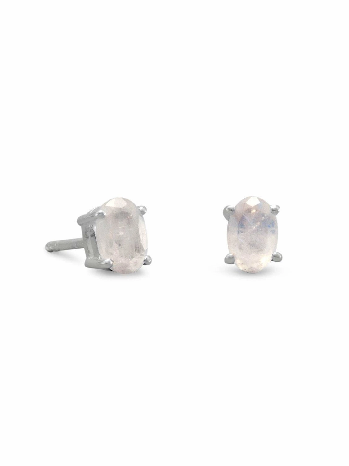 Faceted Rainbow Moonstone Post Stud Earrings Oval Sterling Silver Unique Must-Have