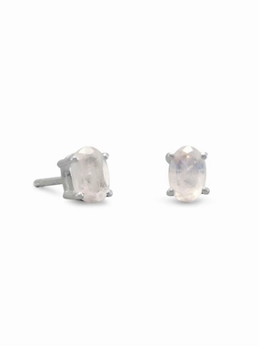 Faceted Rainbow Moonstone Post Stud Earrings Oval Sterling Silver Unique Must-Have