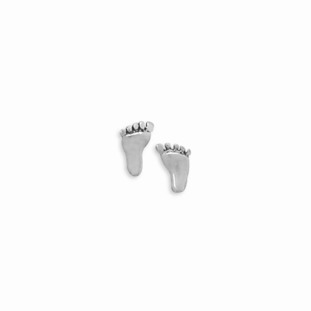 Classic Jewelry Feet Stud Earrings Antiqued and Polished Finish Sterling Silver