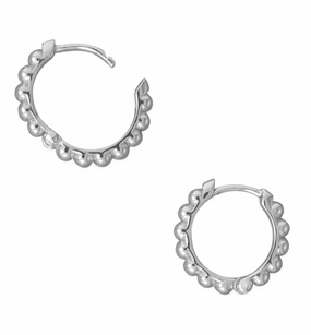 Beaded Click Huggie Hoop Earrings Rhodium on Sterling Silver 14.5mm Fashionable Accent