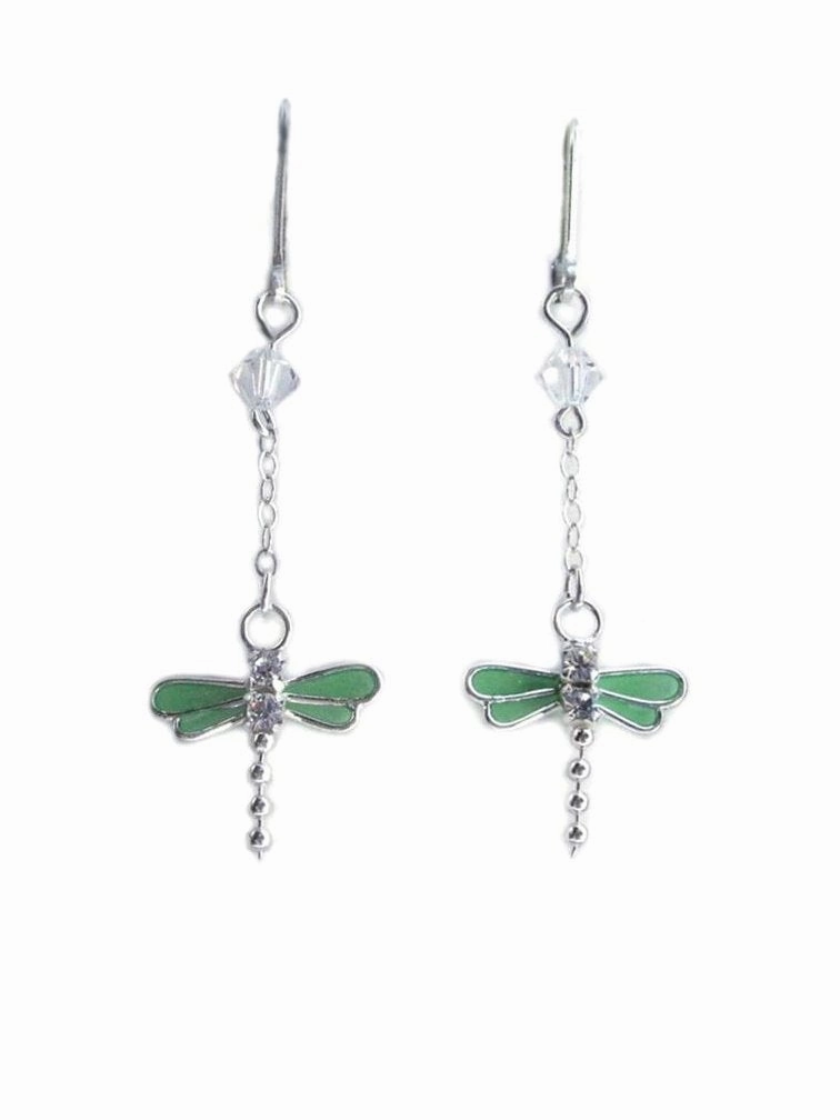 Comfortable Appearance Green Dragonfly Dangle Earrings Made with Swarovski(R) Crystals - Tail Moves
