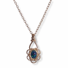 Child Size Created Blue Opal Necklace 14K Gold-filled Adjustable Length Handmade Accessory